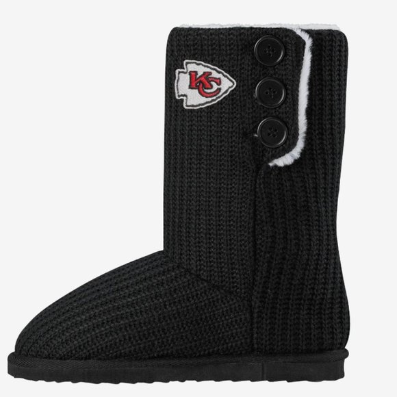 NEW Kansas City Chiefs Knit High End Button Boot Slipper NFL Swifty Sz 7 black - Picture 4 of 7